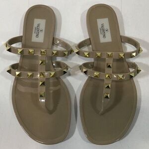 Valentino Garavani Tan Rockstud Double Strap Thong Women's Sandals Size 37
